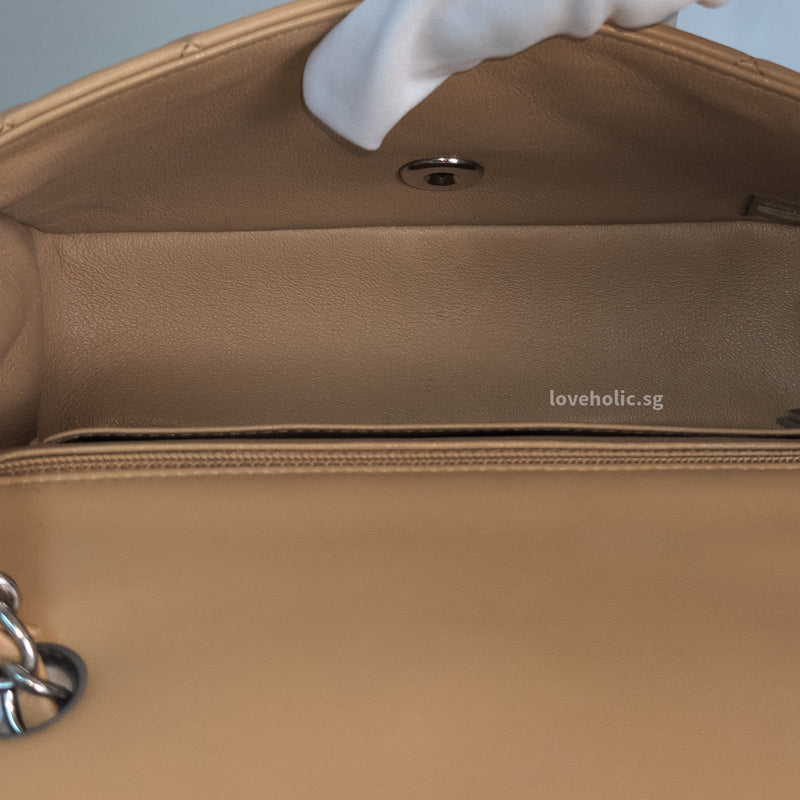 Chanel Classic Flap Mini Rectangle | Beige Lambskin Silver Hardware