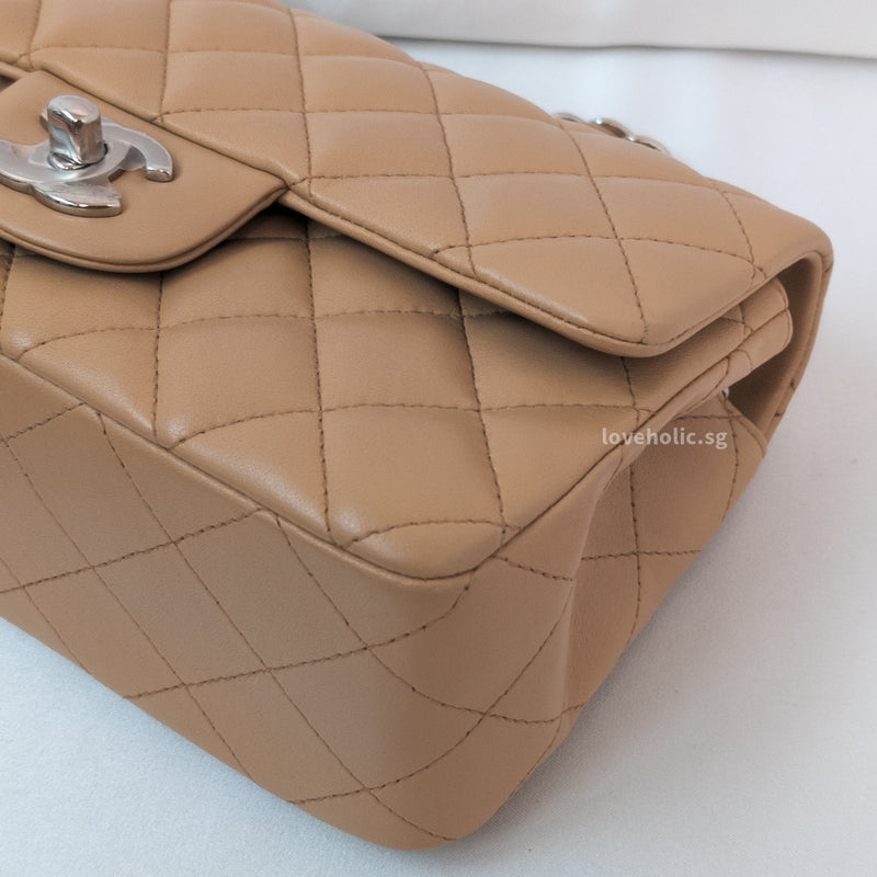 Chanel Classic Flap Mini Rectangle | Beige Lambskin Silver Hardware