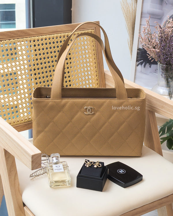 Chanel Dark Beige Vertical Quilted Caviar Leather Classic Maxi