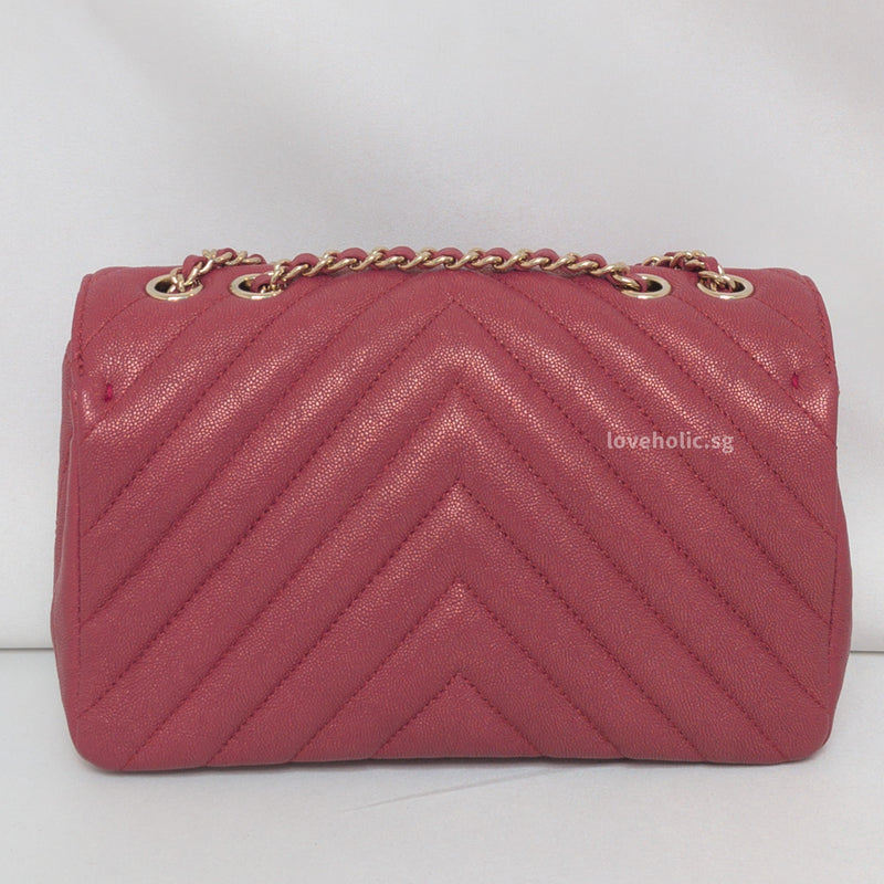 Chanel Statement Flap Bag Mini Rectangle | Iridescent Burgundy Caviar Gold Hardware