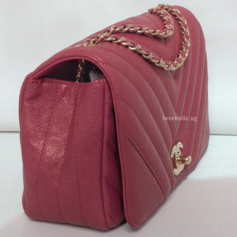 Chanel Statement Flap Bag Mini Rectangle | Iridescent Burgundy Caviar Gold Hardware