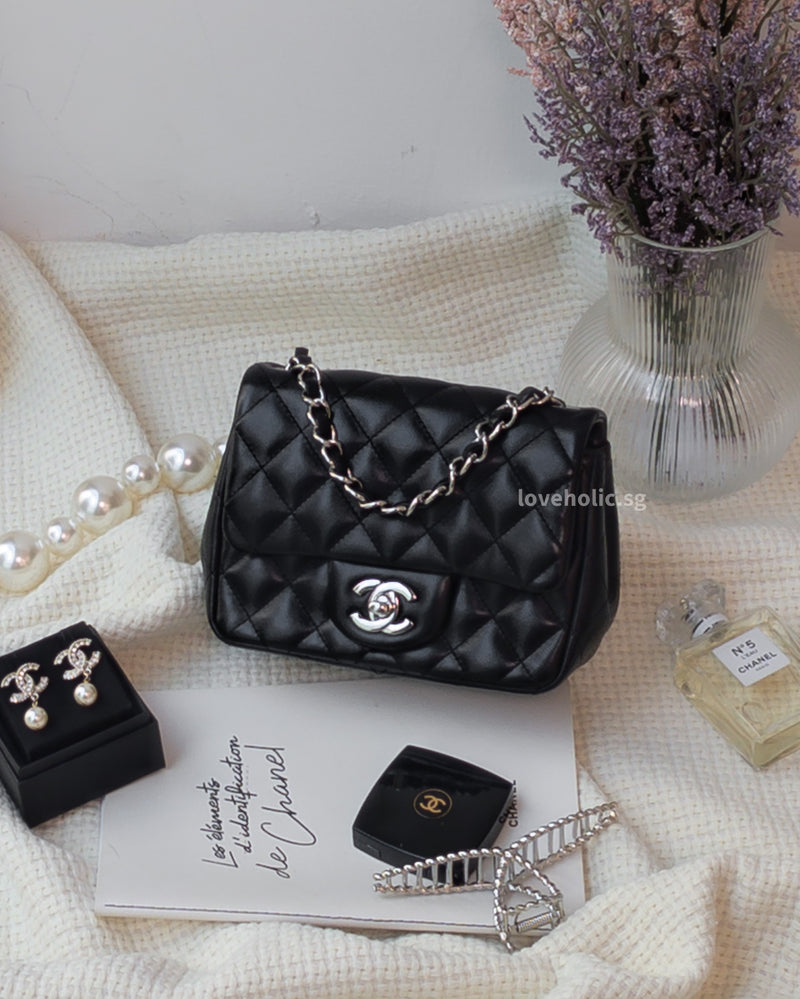 Chanel Classic Flap Mini Square  Black Lambskin Silver Hardware – loveholic
