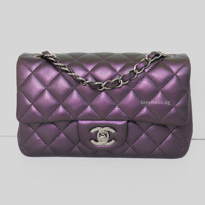 Chanel Classic Flap Mini Rectangle | 17S Iridescent Dark Purple Lambskin Ruthenium Hardware