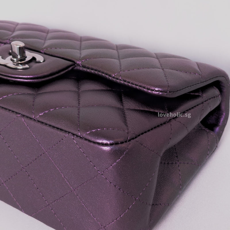 Chanel Classic Flap Mini Rectangle | 17S Iridescent Dark Purple Lambskin Ruthenium Hardware