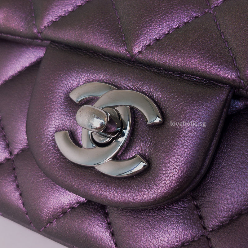 CHANEL Iridescent Purple Calfskin Mini Flap Crossbody Bag in