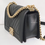 Chanel Boy Chervon Old Medium | Black Caviar Gold Hardware