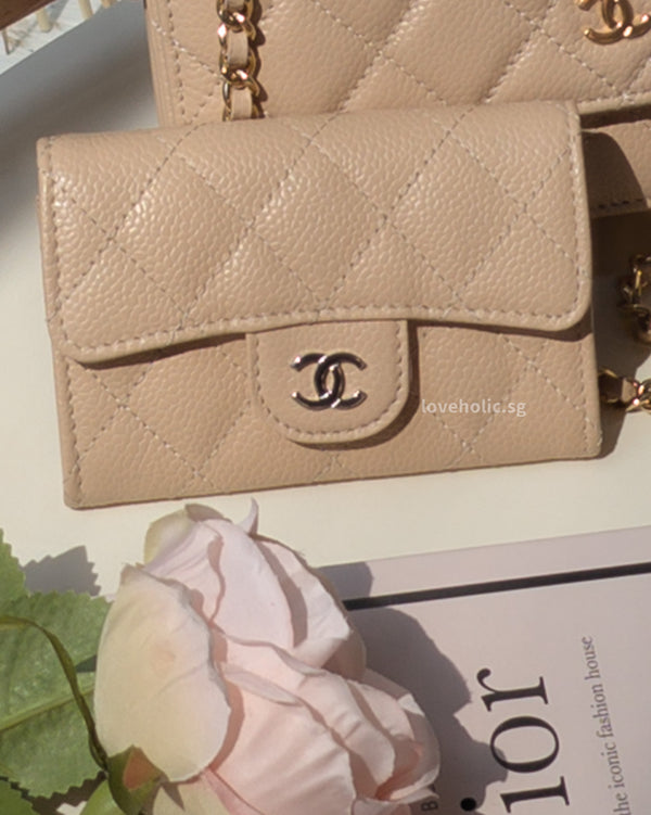 Chanel Classic Card Holder  | Beige Claire Caviar Silver Hardware