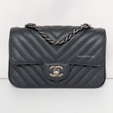 Chanel Classic Flap Chervon Mini Rectangle | 17B Black Caviar Ruthenium Hardware