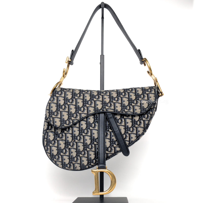 Dior Saddle Medium | Blue Dior Oblique Jacquard Fabric Gold Hardware