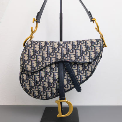 Dior Saddle Medium | Blue Dior Oblique Jacquard Fabric Brushed Gold Hardware-front1