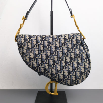 Dior Saddle Medium | Blue Dior Oblique Jacquard Fabric Brushed Gold Hardware-back