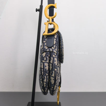 Dior Saddle Medium | Blue Dior Oblique Jacquard Fabric Brushed Gold Hardware-side