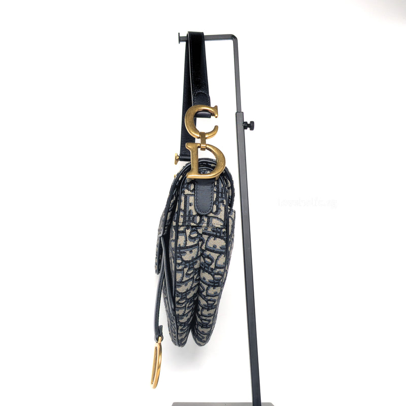 Dior Saddle Medium | Blue Dior Oblique Jacquard Fabric Gold Hardware