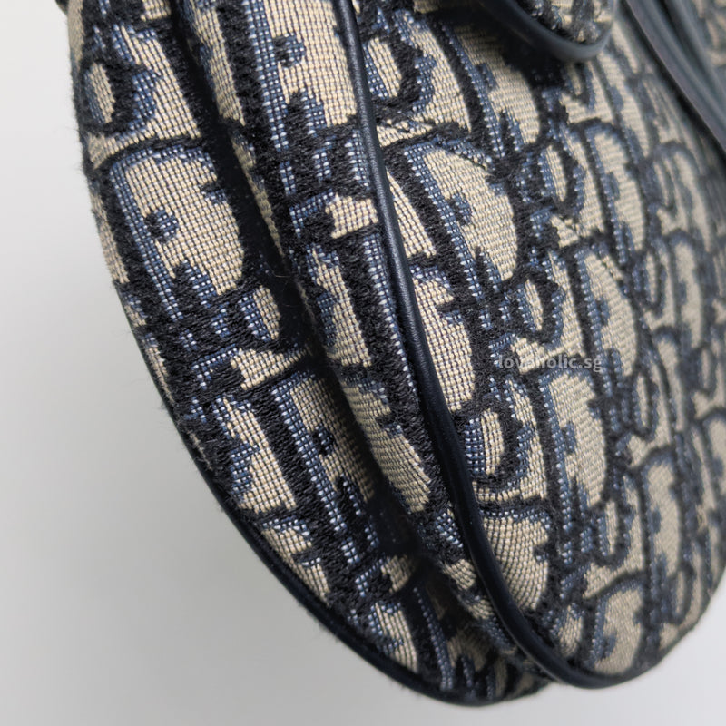 Dior Saddle Medium | Blue Dior Oblique Jacquard Fabric Brushed Gold Hardware-details