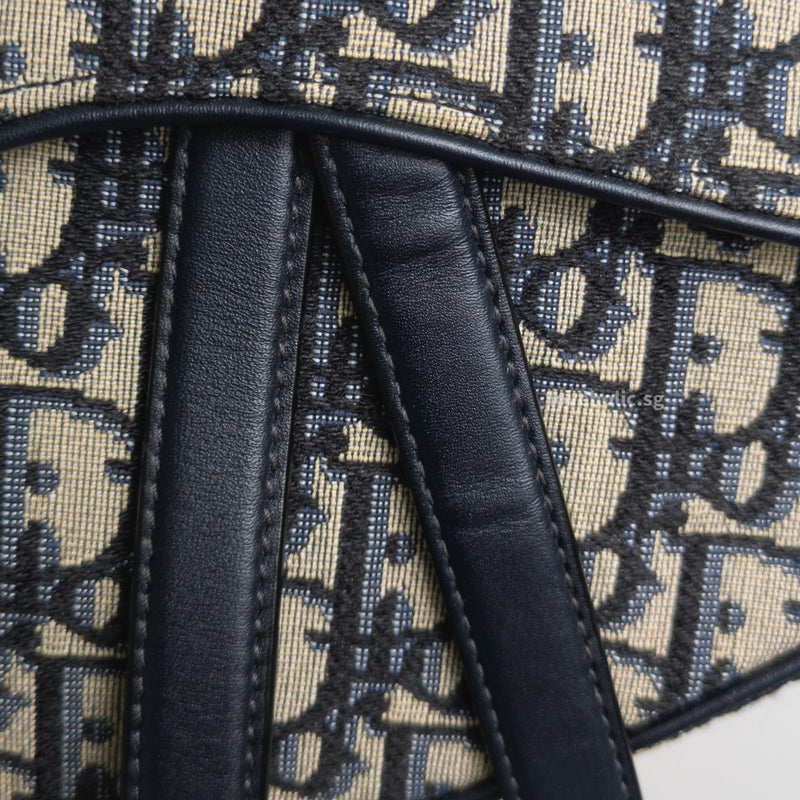 Dior Saddle Medium | Blue Dior Oblique Jacquard Fabric Brushed Gold Hardware-details