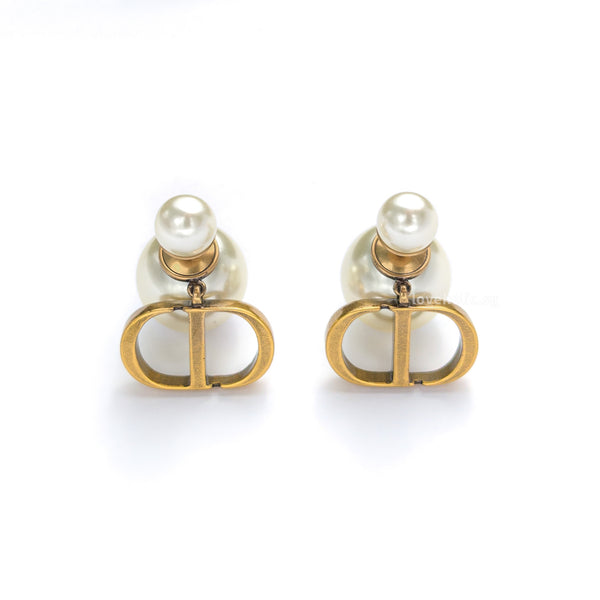 Dior Earrings Tribales | Antique Gold-Finish Metal with White Resin Pearls