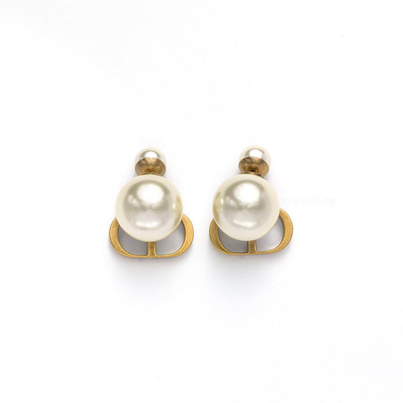 Dior Earrings Tribales | Antique Gold-Finish Metal with White Resin Pearls