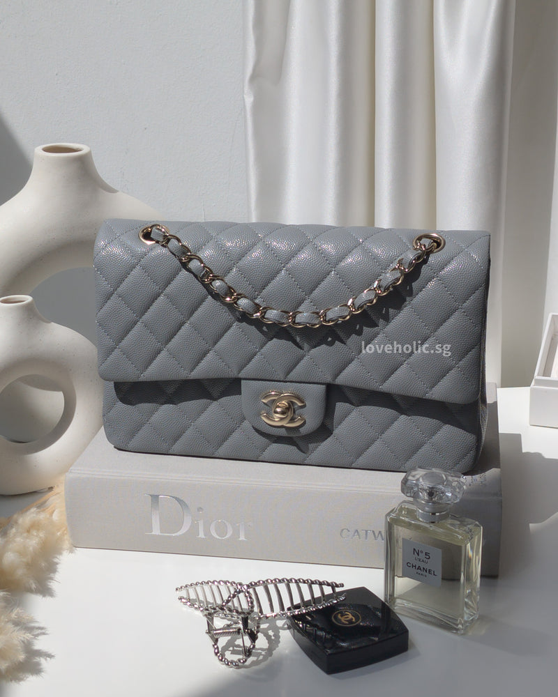 Chanel Classic Flap Medium  20C Grey Caviar Light Gold Hardware – loveholic