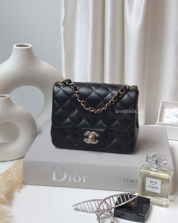 Chanel Mini Rectangular Flap Bag Light Grey Lambskin Light Gold