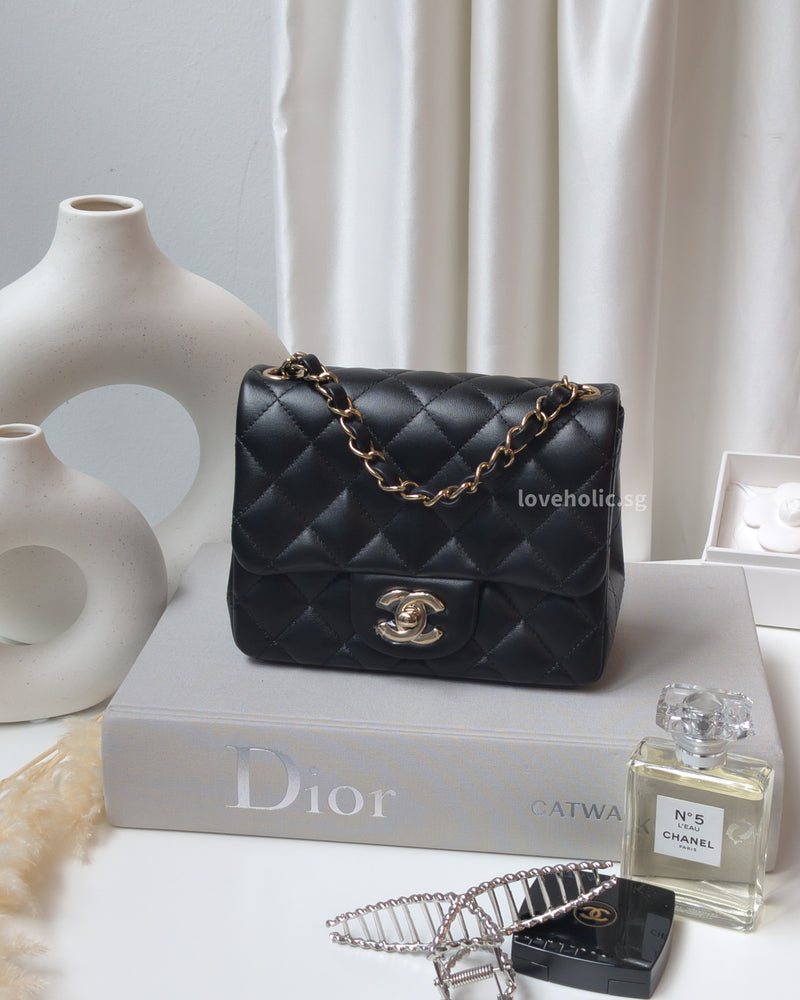 Chanel Classic Flap Mini Square | Black Lambskin Light Gold Hardware
