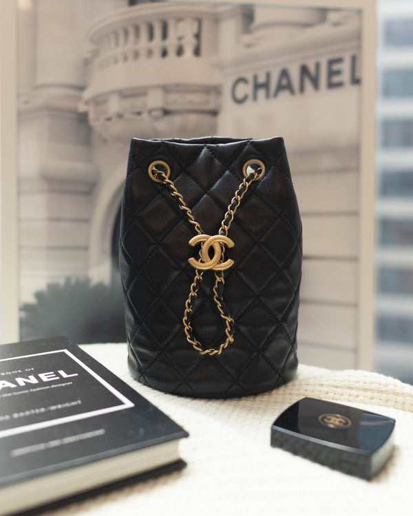 Chanel Bucket Bag Pearl Crush | Black Lambskin Brushed Gold Hardware