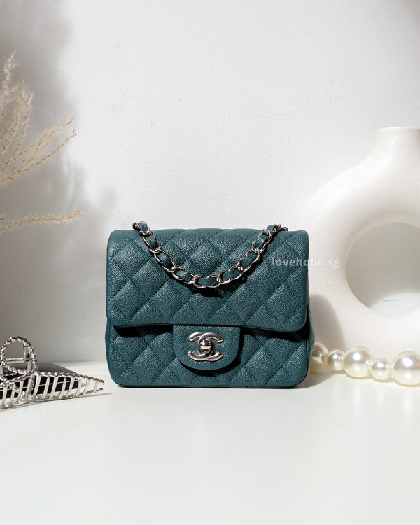 Chanel Classic Flap Mini Square | 17B Dark Green Caviar Silver Hardware