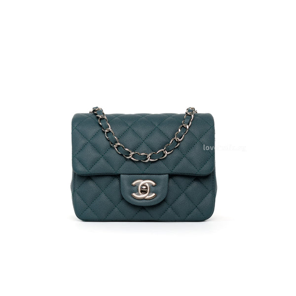 Chanel Classic Flap Mini Square | 17B Dark Green Caviar Silver Hardware