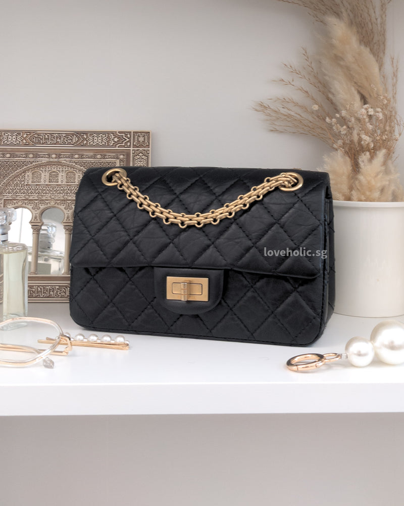 Chanel Reissue 2.55 Mini Rectangle | Black Aged Calfskin Gold Hardware