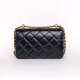 Chanel 24C Double Pearl Flap Bag  | Black Calfskin Brushed Gold Hardware