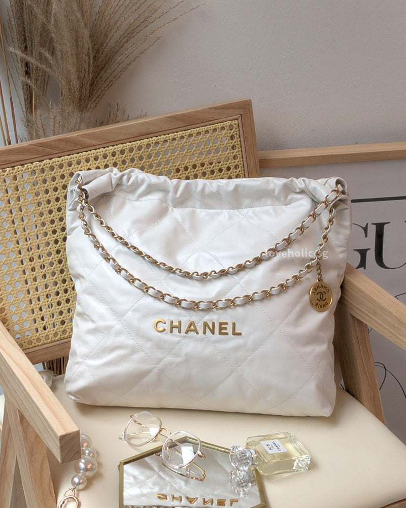 Chanel 22  | White  Brushed Gold Hardware