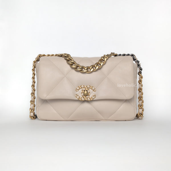 Chanel Chanel 19 Small | Beige Lambskin Brushed Gold Hardware