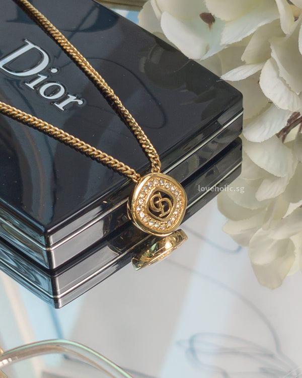 Dior Vintage Necklace  | Gold Rhinestone Rhombus  Gold Hardware