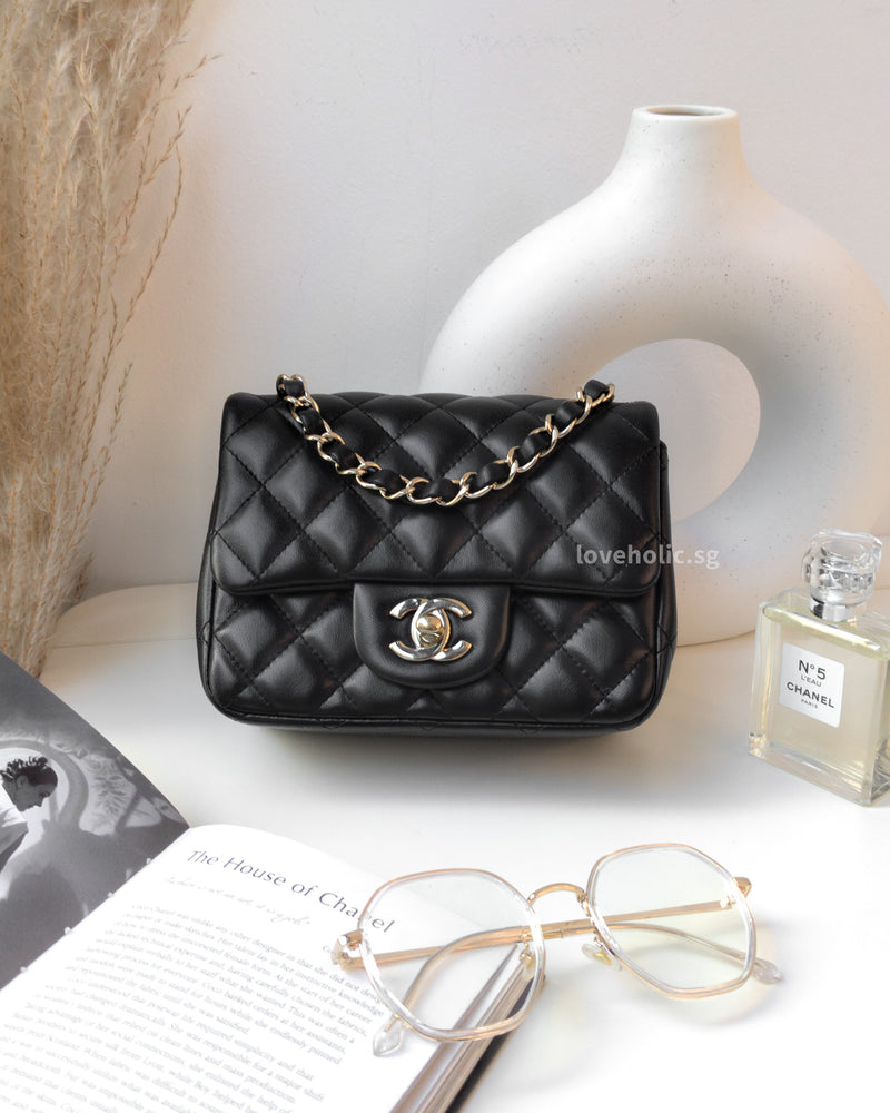 Chanel Classic Flap Mini Square | Black Lambskin Light Gold Hardware