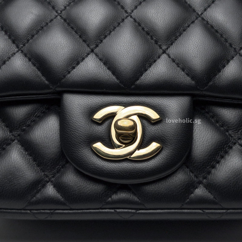 Chanel Classic Flap Mini Square | Black Lambskin Light Gold Hardware