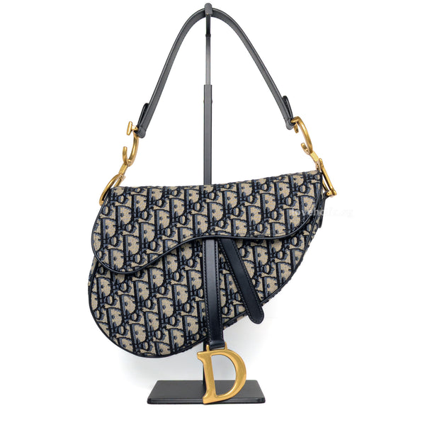 Dior Saddle Medium |  Blue Dior Oblique Jacquard Fabric Gold Hardware