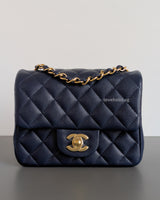 Classic Flap Mini Square | 17B Navy Blue Caviar Light Gold Hardware
