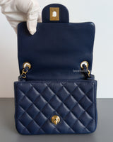 Classic Flap Mini Square | 17B Navy Blue Caviar Light Gold Hardware