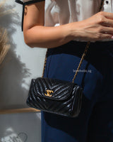 Chanel Hobo Chevron Crossbody Small | Black Aged Calfskin Brushed Gold Hardware-model