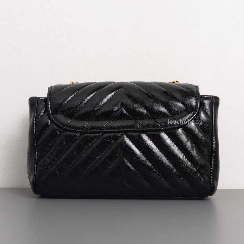 Chanel Hobo Chevron Crossbody Small | Black Aged Calfskin Brushed Gold Hardware-back