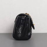 Chanel Hobo Chevron Crossbody Small | Black Aged Calfskin Brushed Gold Hardware-side