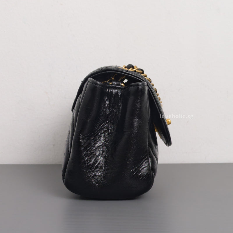 Chanel Hobo Chevron Crossbody Small | Black Aged Calfskin Brushed Gold Hardware-side