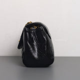 Chanel Hobo Chevron Crossbody Small | Black Aged Calfskin Brushed Gold Hardware-details