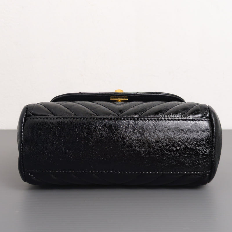 Chanel Hobo Chevron Crossbody Small | Black Aged Calfskin Brushed Gold Hardware-details