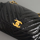 Chanel Hobo Chevron Crossbody Small | Black Aged Calfskin Brushed Gold Hardware-details