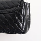 Chanel Hobo Chevron Crossbody Small | Black Aged Calfskin Brushed Gold Hardware-details
