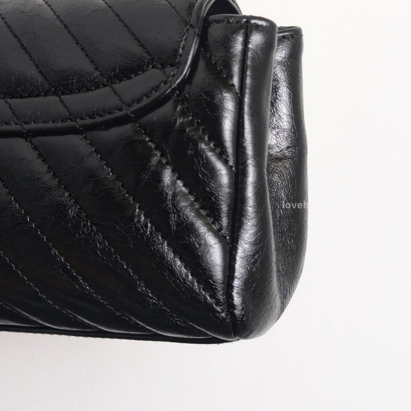 Chanel Hobo Chevron Crossbody Small | Black Aged Calfskin Brushed Gold Hardware-details
