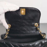 Chanel Hobo Chevron Crossbody Small | Black Aged Calfskin Brushed Gold Hardware-details