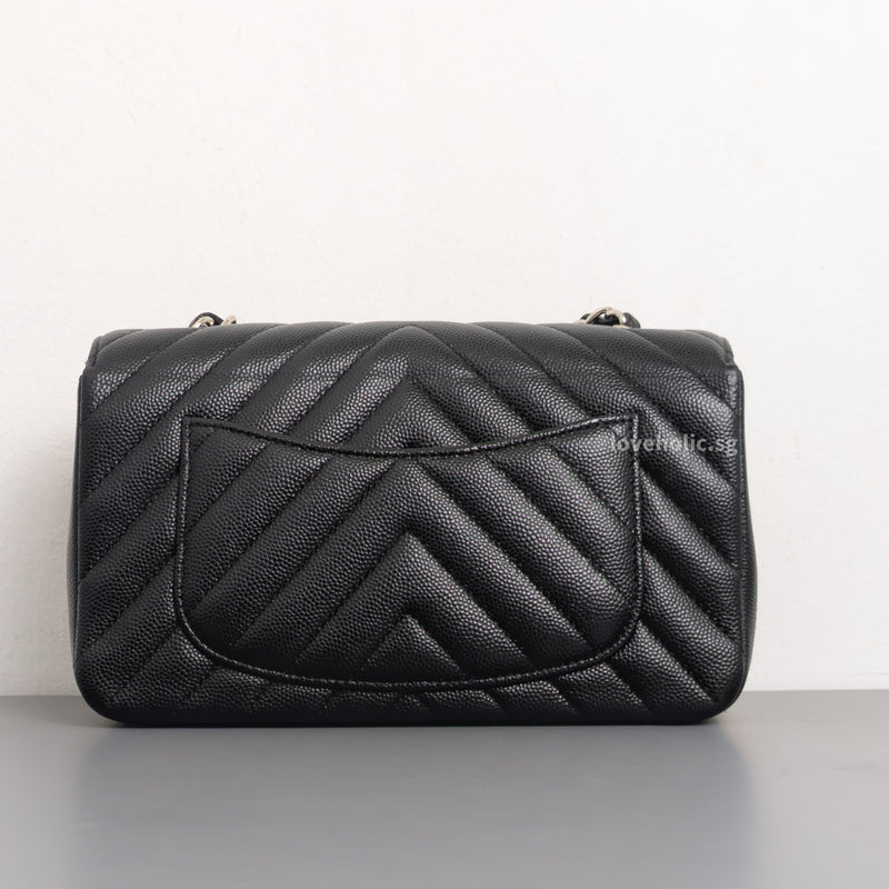 Chanel Classic Flap Chevron Mini Rectangle | 17S Black Caviar Silver Hardware-back