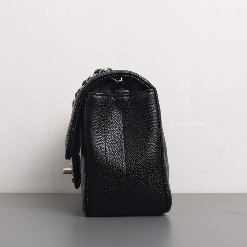 Chanel Classic Flap Chevron Mini Rectangle | 17S Black Caviar Silver Hardware-side