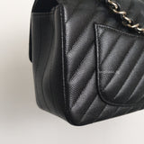 Chanel Classic Flap Chevron Mini Rectangle | 17S Black Caviar Silver Hardware-details